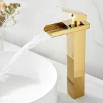 Extended Gold Half-Cut Waterfall Basin Mixer
