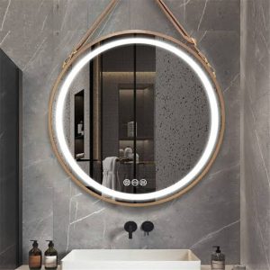 Golden Rope-Framed Round LED Mirror