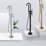 Black Round Freestanding Floor-Mount Bath Mixer